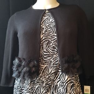 Alfani Womens Size Black Faux Fur Cardigan Sweater